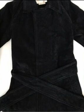 MARGARET GODFREY BLACK BELTED SUEDE LEATHER JACKET